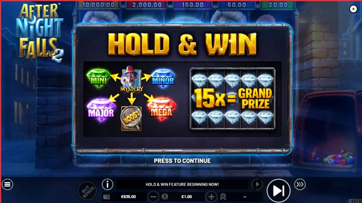 Tampilan visual noir yang elegan dari slot After Night Falls 2 dengan simbol detektif dan permata.